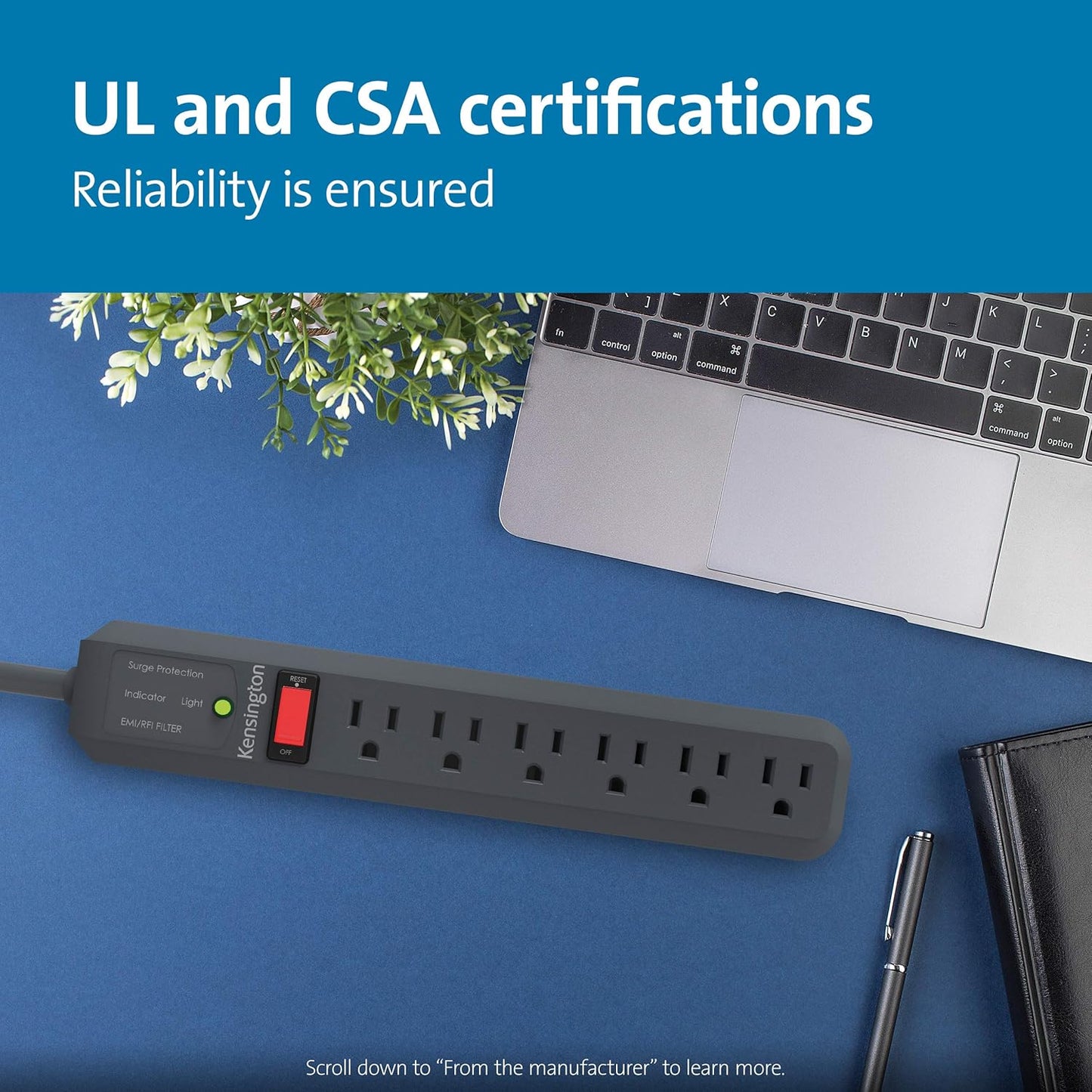 Guardian 6 Outlet Power Strip, 15Ft Surge Protector, 540 Joules, Black(K38215Na)