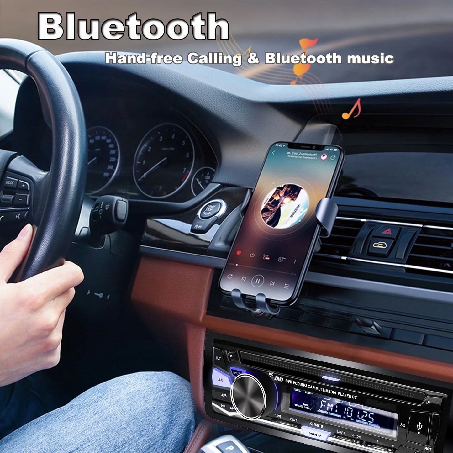 Single 1 DIN Car Stereo with CD/DVD Player, Bluetooth, USB, Aux,