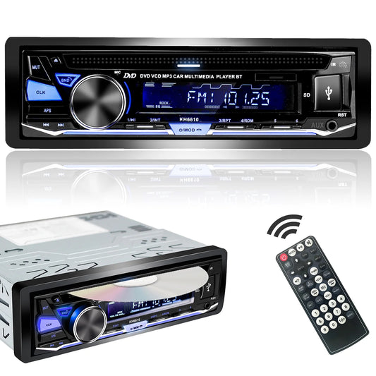 Single 1 DIN Car Stereo with CD/DVD Player, Bluetooth, USB, Aux,