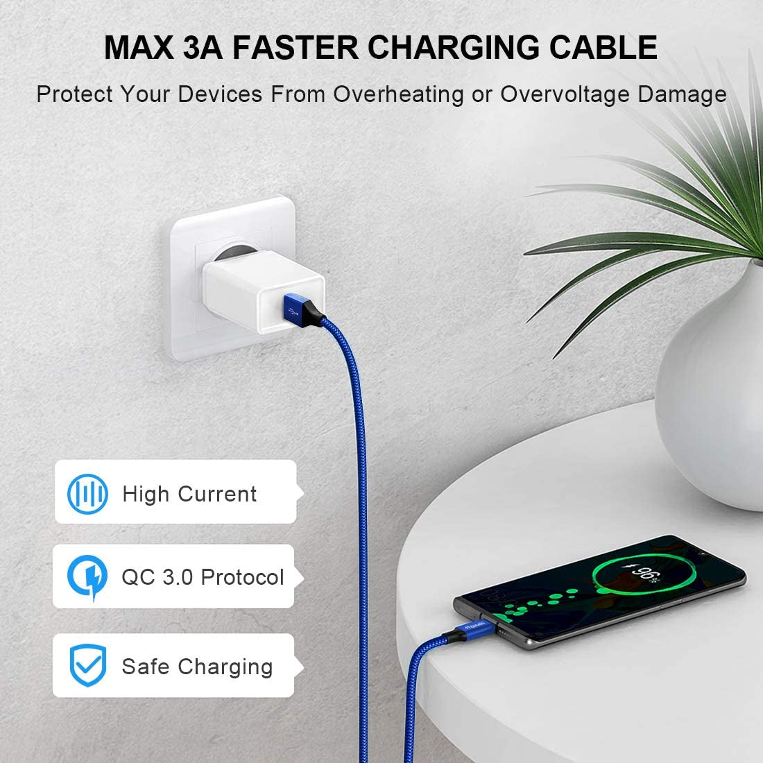 Extra Long USB C Cable [15Ft, 2-Pack], Fast Charge 15 Feet Super Durable Nylon Braided USB-C Charging Cord - Blue