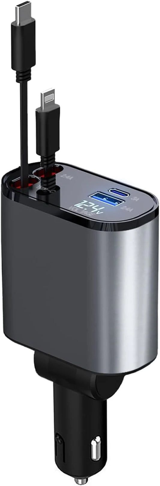 Retractable Car Charger, 4 in 1 Fast Car Phone Charger 66W