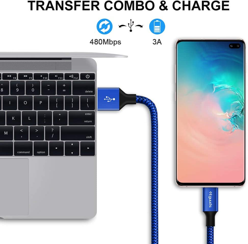 Extra Long USB C Cable [15Ft, 2-Pack], Fast Charge 15 Feet Super Durable Nylon Braided USB-C Charging Cord - Blue