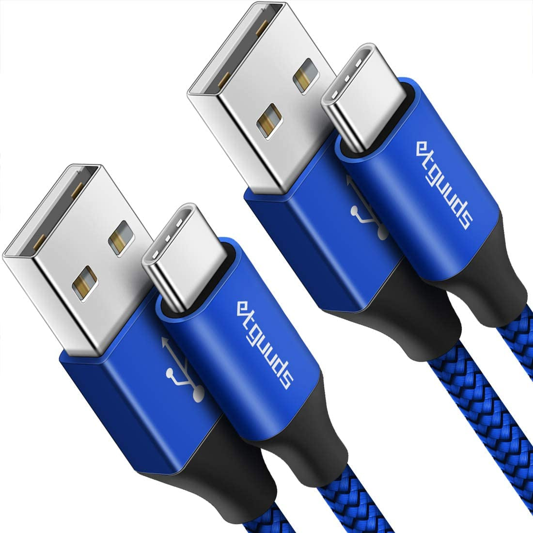Extra Long USB C Cable [15Ft, 2-Pack], Fast Charge 15 Feet Super Durable Nylon Braided USB-C Charging Cord - Blue