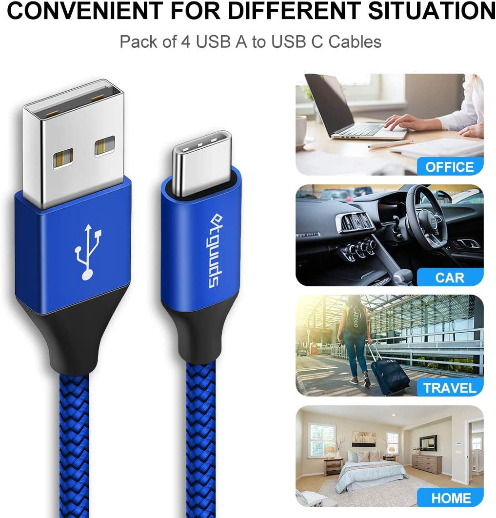 Extra Long USB C Cable [15Ft, 2-Pack], Fast Charge 15 Feet Super Durable Nylon Braided USB-C Charging Cord - Blue